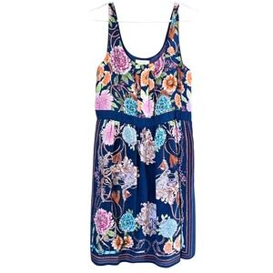 Moulinette Souers‎ Anthropologie Mable Blue Silk Dress Small Floral Summer Lined